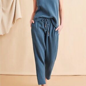 Women's Cotton Gauze Drawstring Pants - stormy seas